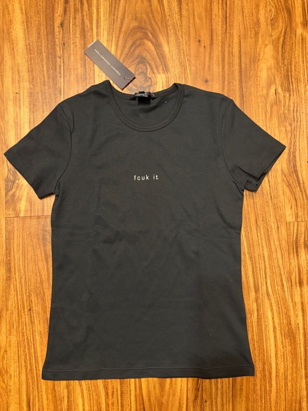 NWT French Connection Black Crewneck Logo Tee